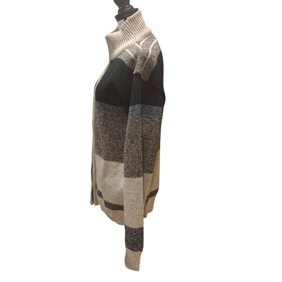 Alberto Cardinali Turtleneck Colorblock Zip Sweater Blue Black Grey Cream Men XL - Picture 3 of 7